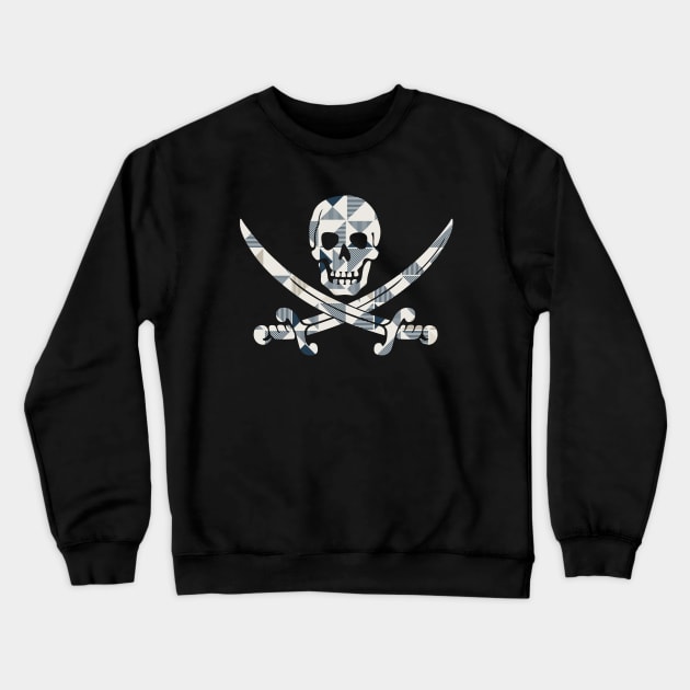 Skull and Crossbones White and Blue Geometric Pattern Crewneck Sweatshirt by FandomTrading